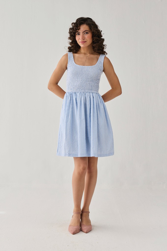 Smocked Short Dress in Blue Stripes from Reistor