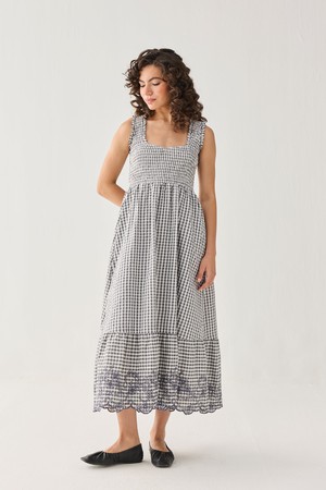 The Smocked Maxi Dress in Grey Check from Reistor