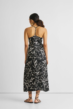 Midi Slip Dress in Black Florals from Reistor