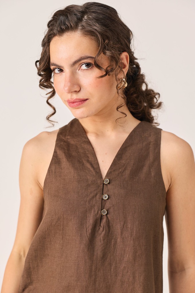 The Button Neck Top in Brown from Reistor