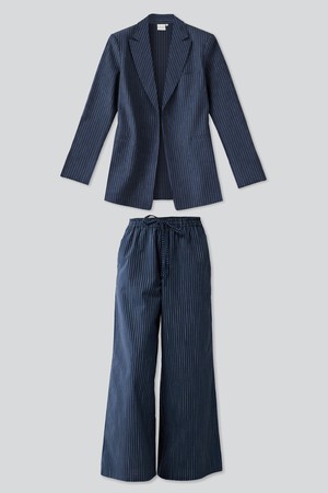 Weekday Blazer and Wide-leg Drawstring Pants Set in Blue Stripes from Reistor