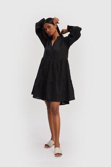 V-neck Tiered Dress in Black via Reistor