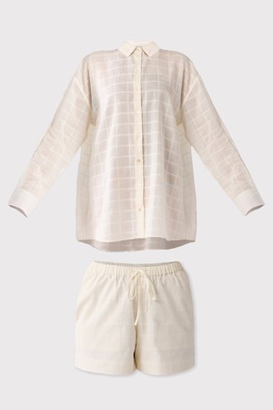 Oversized Shirt & Shorts Set in Off-White Textured Cotton from Reistor