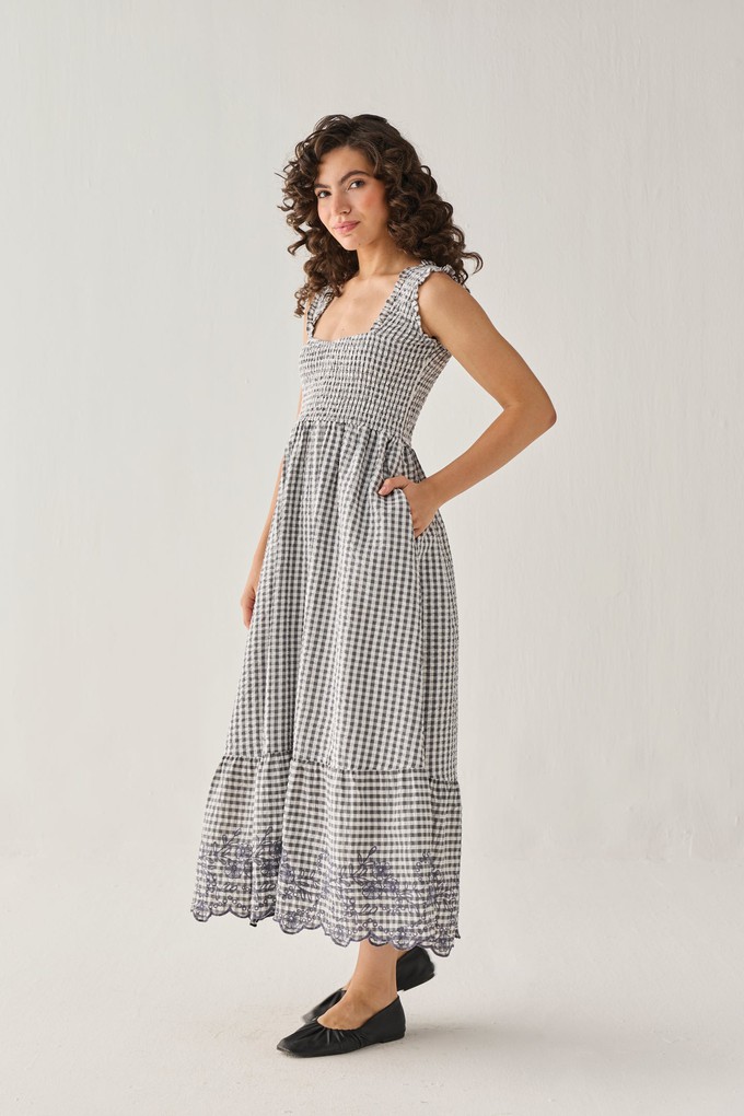 The Smocked Maxi Dress in Grey Check from Reistor