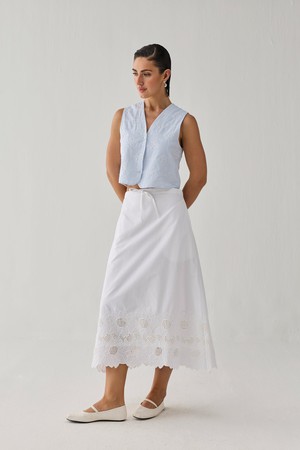 Embroidered Sleeveless Vest Top in Blue Stripe from Reistor