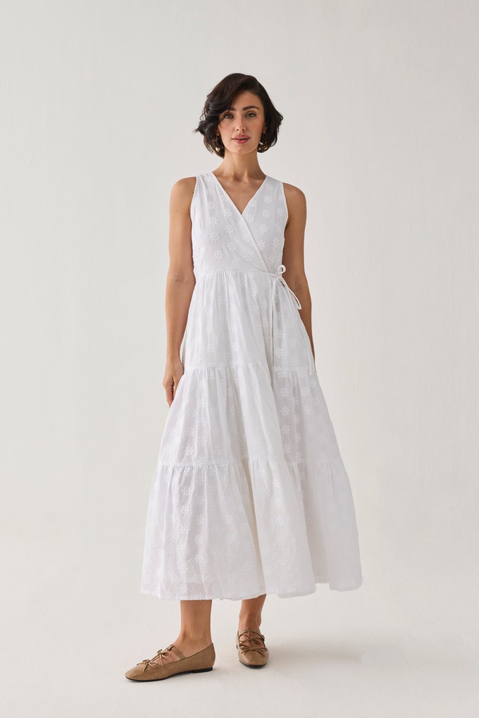 The Embroidered Tiered Wrap Maxi Dress from Reistor