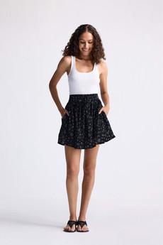 Drawstring Short Skirt in Dark Blue Florals via Reistor