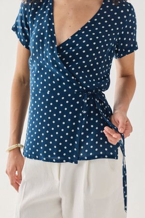 Wrap-Around Top in Navy Blue Polka from Reistor