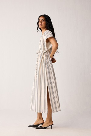Maxi Gathered Dress with Side Slits in Stripes from Reistor