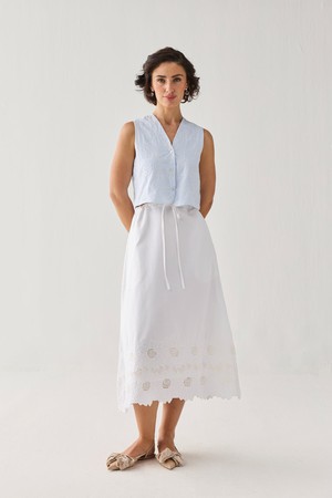 Embroidered Midi Skirt in White from Reistor
