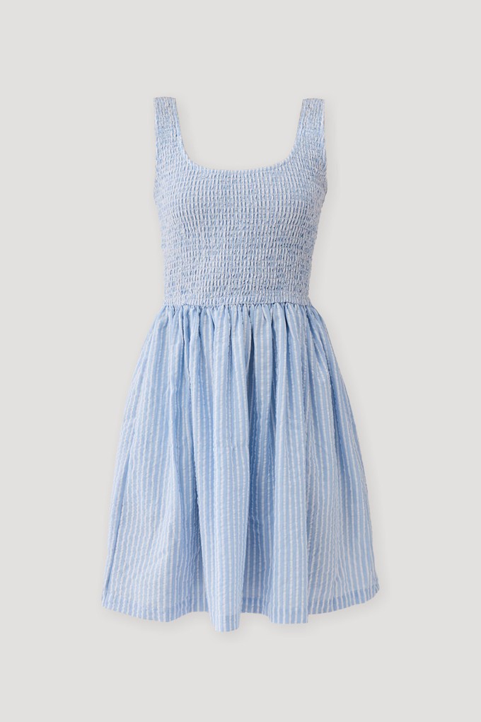 Smocked Short Dress in Blue Stripes from Reistor