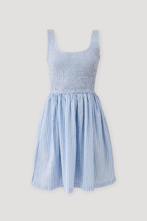 Smocked Short Dress in Blue Stripes from Reistor