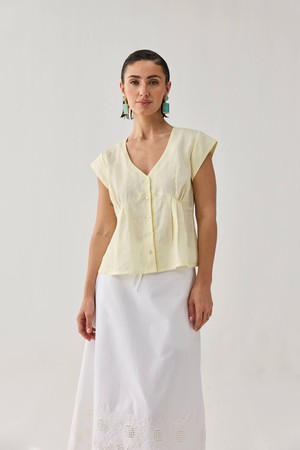 The Deep V Neck Top in Butter Lemon from Reistor
