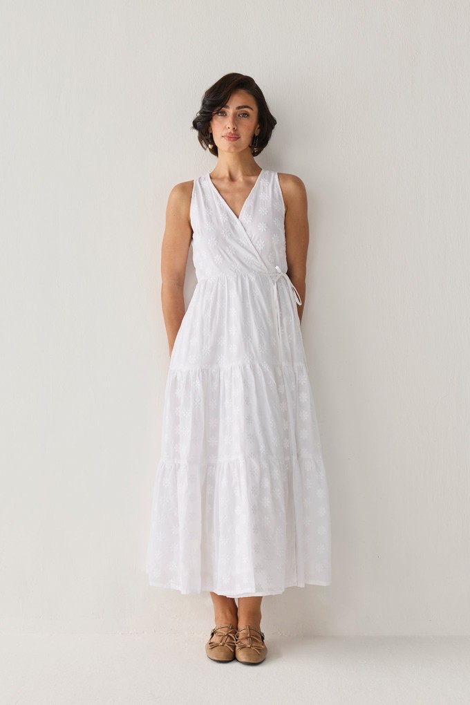 The Embroidered Tiered Wrap Maxi Dress from Reistor