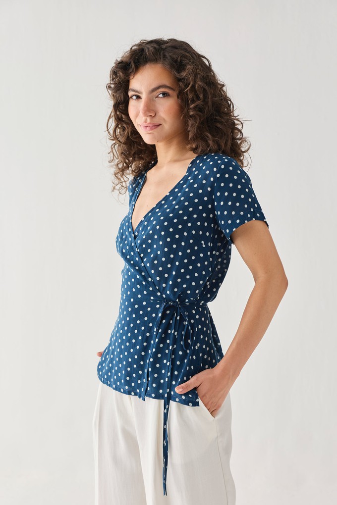 Wrap-Around Top in Navy Blue Polka from Reistor
