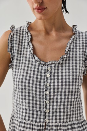 Embroidered Peplum Top in Grey Check from Reistor