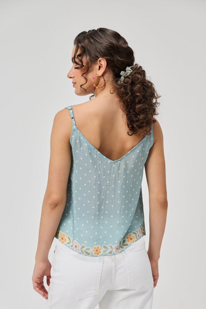 Deep V-Neck Polka Dot Top with Bow Detail from Reistor