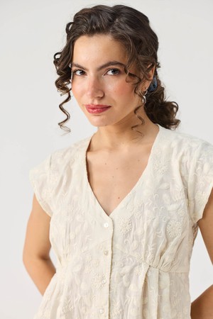 Embroidered Deep V Neck Top in Cream from Reistor