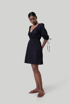 Gathered Elbow Sleeve Short Dress in Black via Reistor