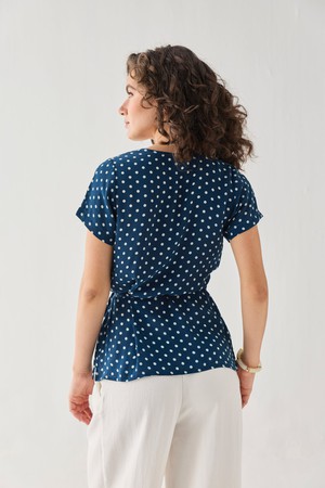 Wrap-Around Top in Navy Blue Polka from Reistor