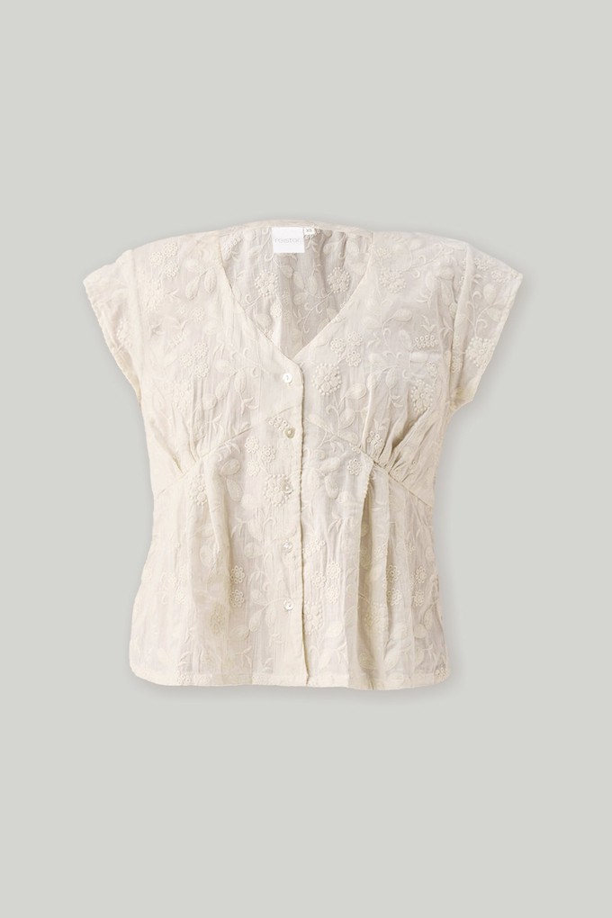 Embroidered Deep V Neck Top in Cream from Reistor