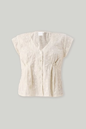 Embroidered Deep V Neck Top in Cream from Reistor