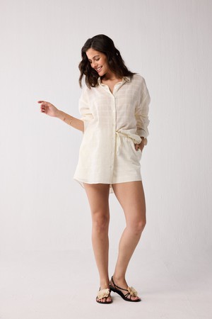 Oversized Shirt & Shorts Set in Off-White Textured Cotton from Reistor