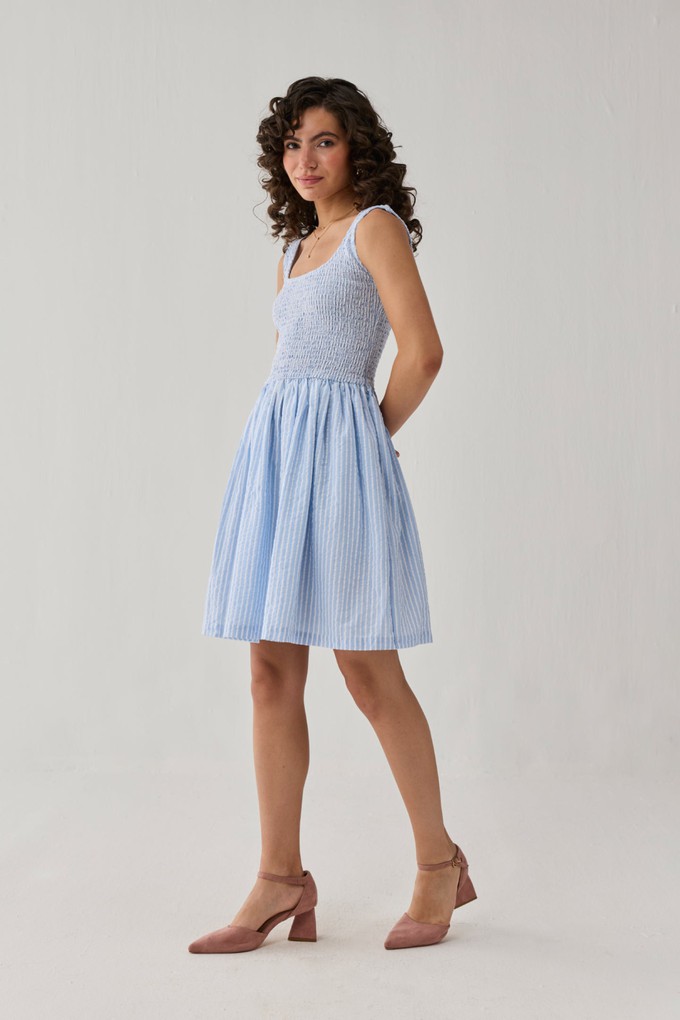 Smocked Short Dress in Blue Stripes from Reistor