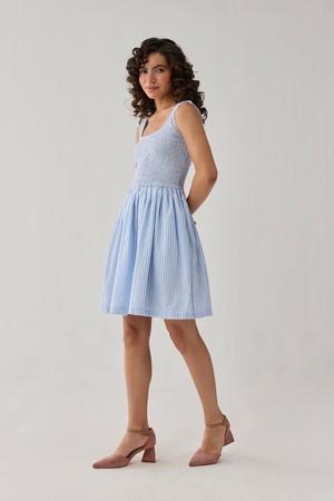 Smocked Short Dress in Blue Stripes from Reistor