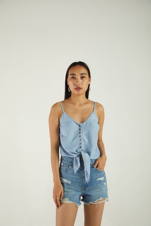 Pool Day Tan Lines Denim Top in Striped Denim from Reistor