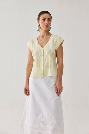 The Deep V Neck Top in Butter Lemon from Reistor