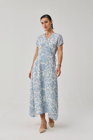 Maxi Wrap Dress in Soft Blue Florals from Reistor