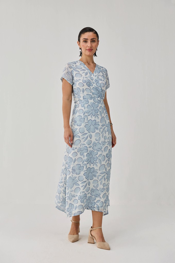 Maxi Wrap Dress in Soft Blue Florals from Reistor