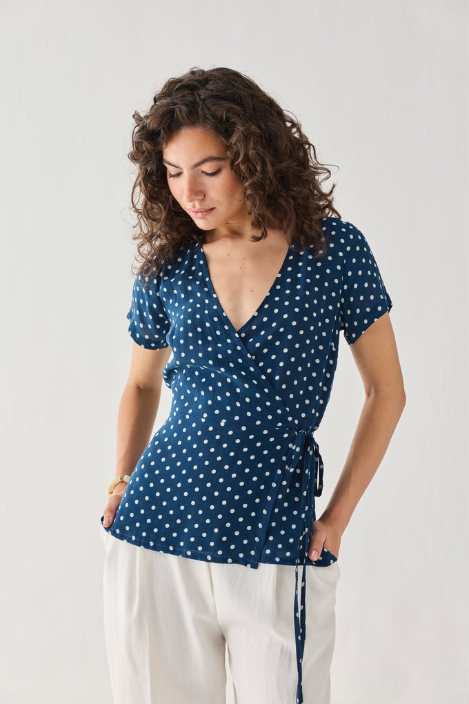 Wrap-Around Top in Navy Blue Polka from Reistor