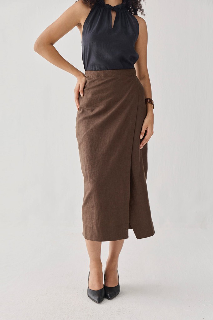 Fitted Overlap Midi Skirt in Brown from Reistor