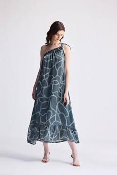One Shoulder Midi Dress in Abstract Stripes via Reistor