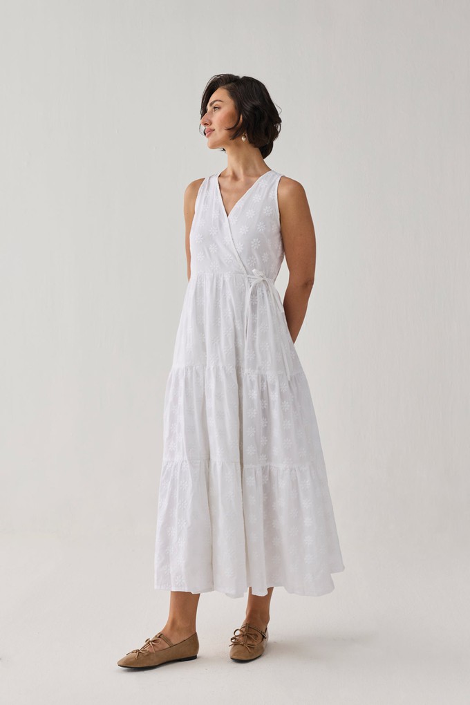 The Embroidered Tiered Wrap Maxi Dress from Reistor