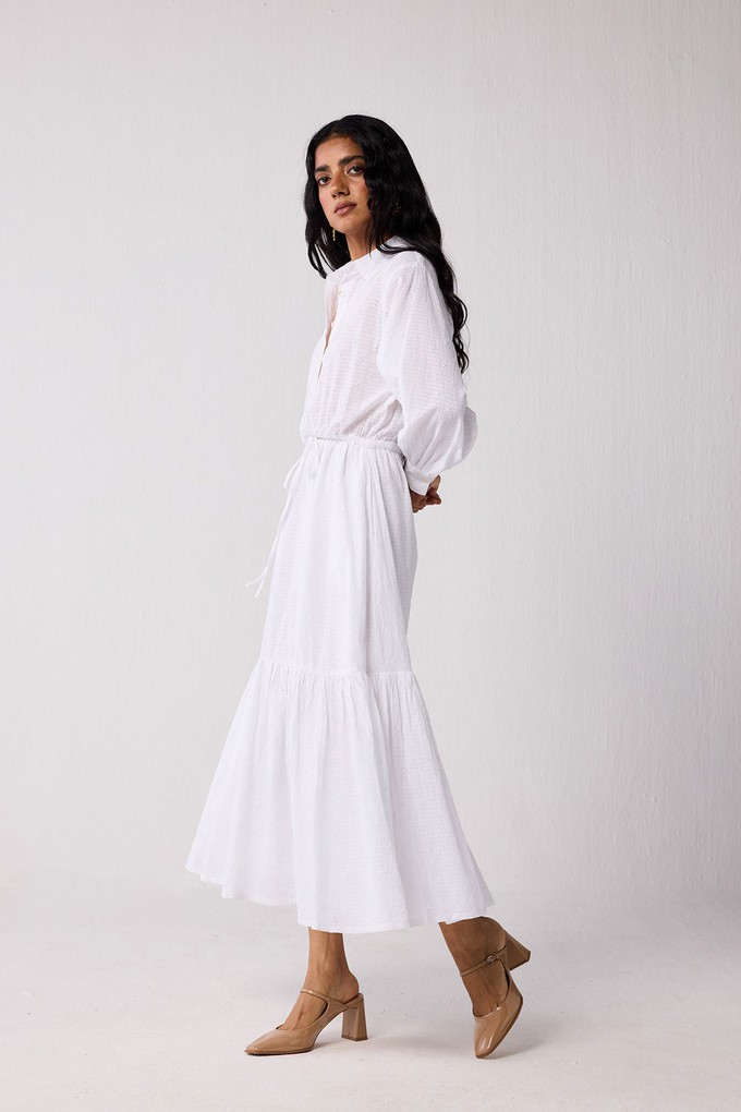 Embroidered Flowy Maxi Tiered Dress in White from Reistor