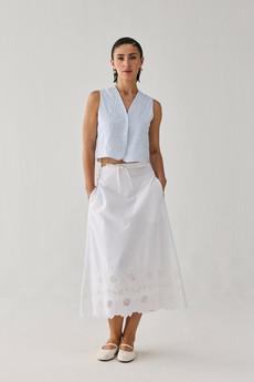 Embroidered Midi Skirt in White via Reistor