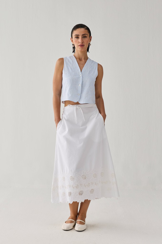 Embroidered Midi Skirt in White from Reistor