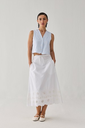 Embroidered Midi Skirt in White from Reistor