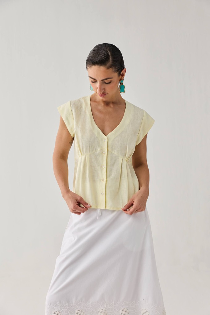 The Deep V Neck Top in Butter Lemon from Reistor