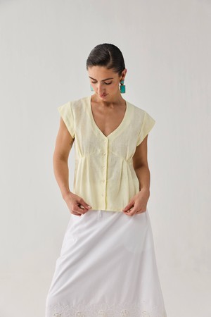 The Deep V Neck Top in Butter Lemon from Reistor