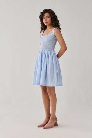 Smocked Short Dress in Blue Stripes from Reistor