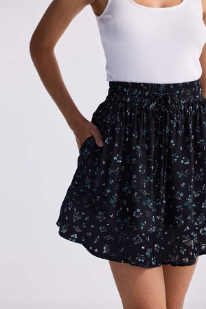 Drawstring Short Skirt in Dark Blue Florals from Reistor