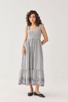 The Smocked Maxi Dress in Grey Check via Reistor