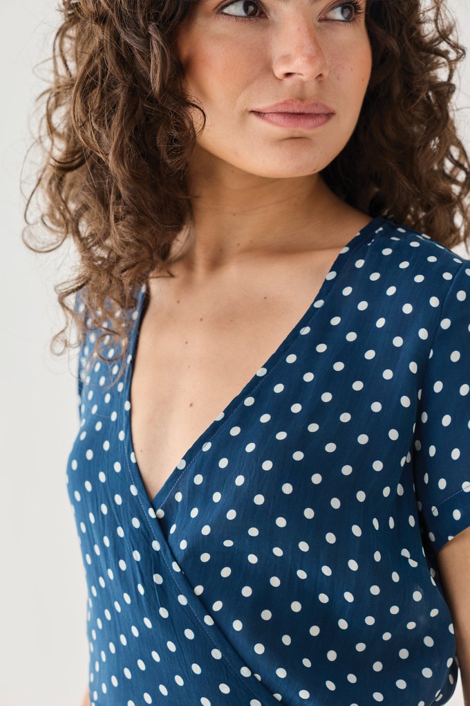 Wrap-Around Top in Navy Blue Polka from Reistor