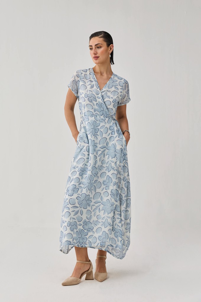 Maxi Wrap Dress in Soft Blue Florals from Reistor