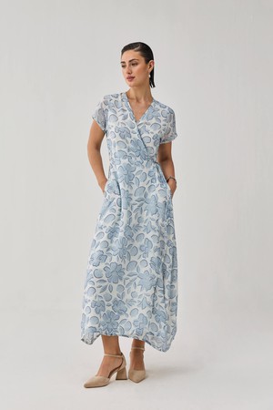 Maxi Wrap Dress in Soft Blue Florals from Reistor