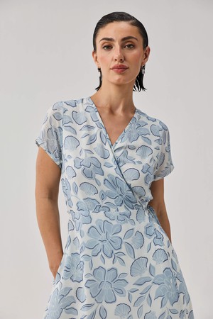 Maxi Wrap Dress in Soft Blue Florals from Reistor